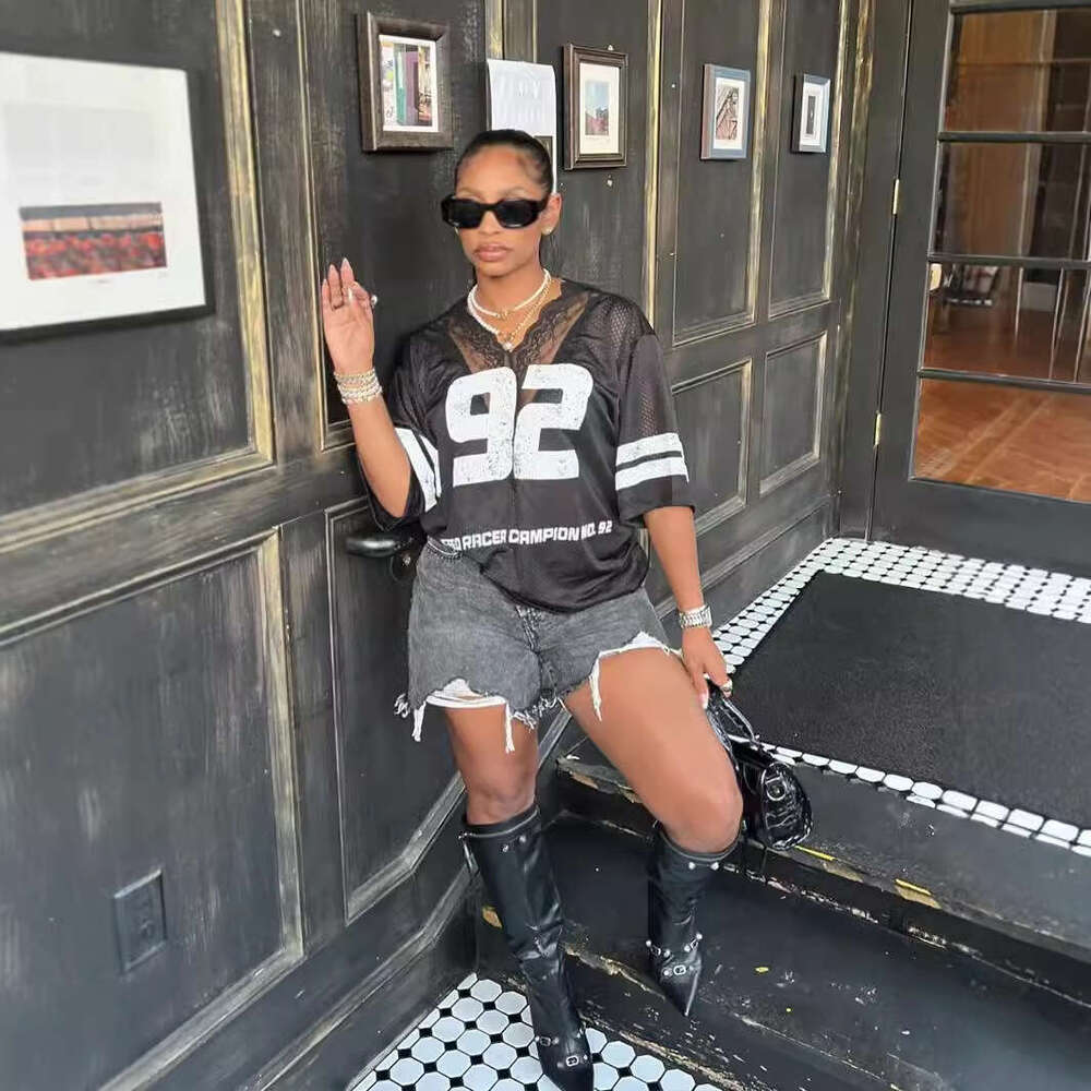 Summer New Loose Casual Street Style Girl Lace Patchwork V-Neck Short Sleeve Fashion T-Shirt B5