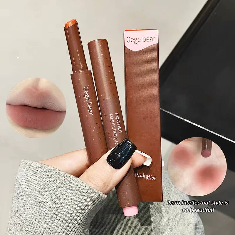 Gege Bear Pink Lipstick Pen Matte Long-lasting Whitening Lip Gloss happy