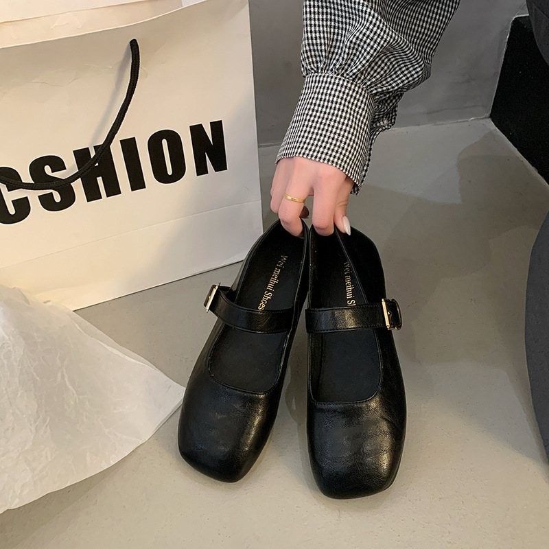 Ddmyoutdoor Spring And Autumn New French Style Mary Jane For Women Korean Version Square Toe Slip On Shallow Mouth Flat Loafers Trendy S Shoes Outdoor