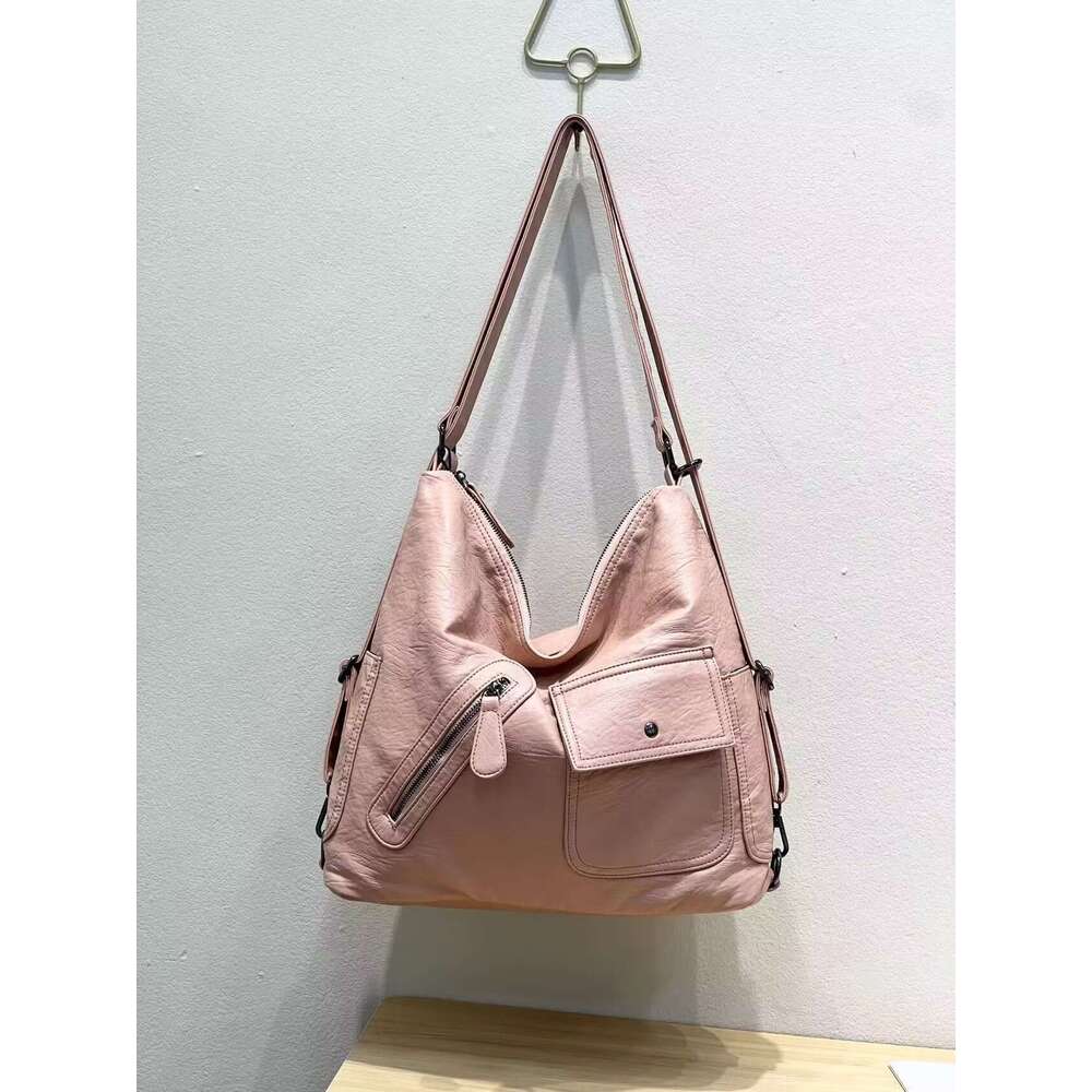 PU Capacity Washed New Women's Trendy Fashion Shoulder Versatile Backpack Soft Leather Crossbody Bag