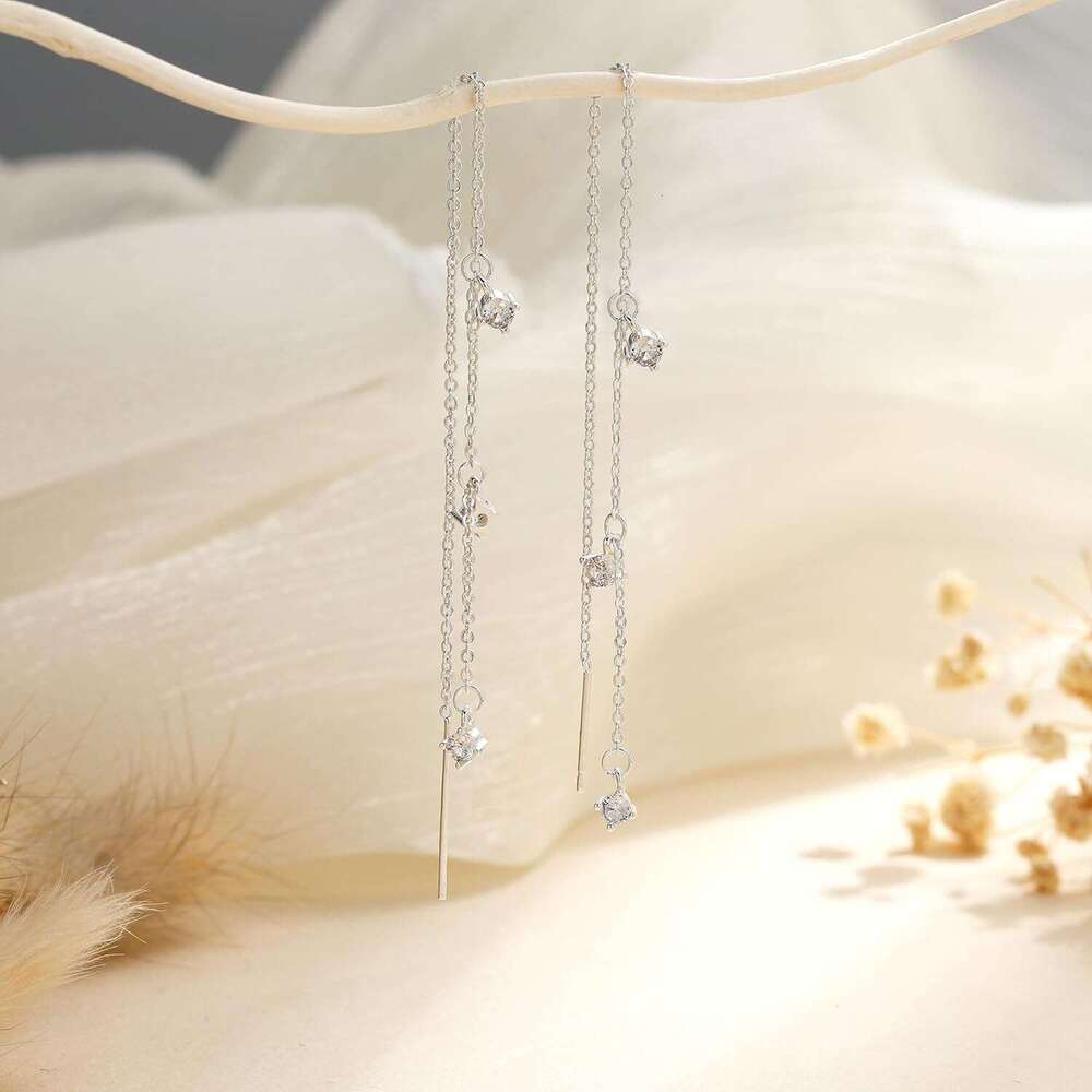 Chain Trendy Hypoallergenic Waterproof CZ Threader Earrings for Women Jewelry