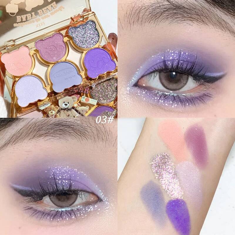 6 Colors Iris Purple Glitter Pearly Eyeshadow Palette Fashion Korean Shiny Shadow Charming Eye Makeup