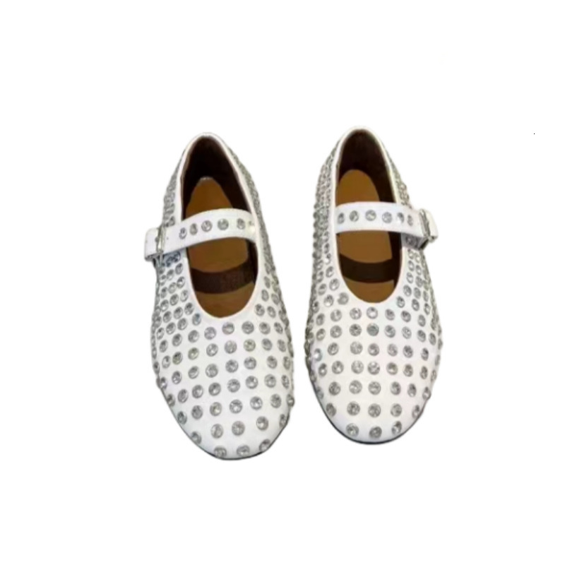 Ddmysheep Ddmysheep One Strap Ballet Hollow Mary Jane Women Genuine Leather Rhinestone Flat Evening Round Toe Shallow Mouth Single Shoes