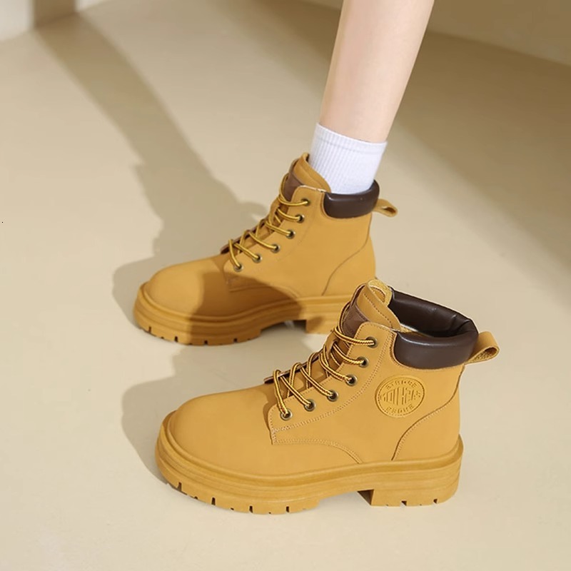 Ddmysports Martin New Yellow For Women Ins British Style Short Boots Thick Sole Spring And Autumn Outdoor Shoes