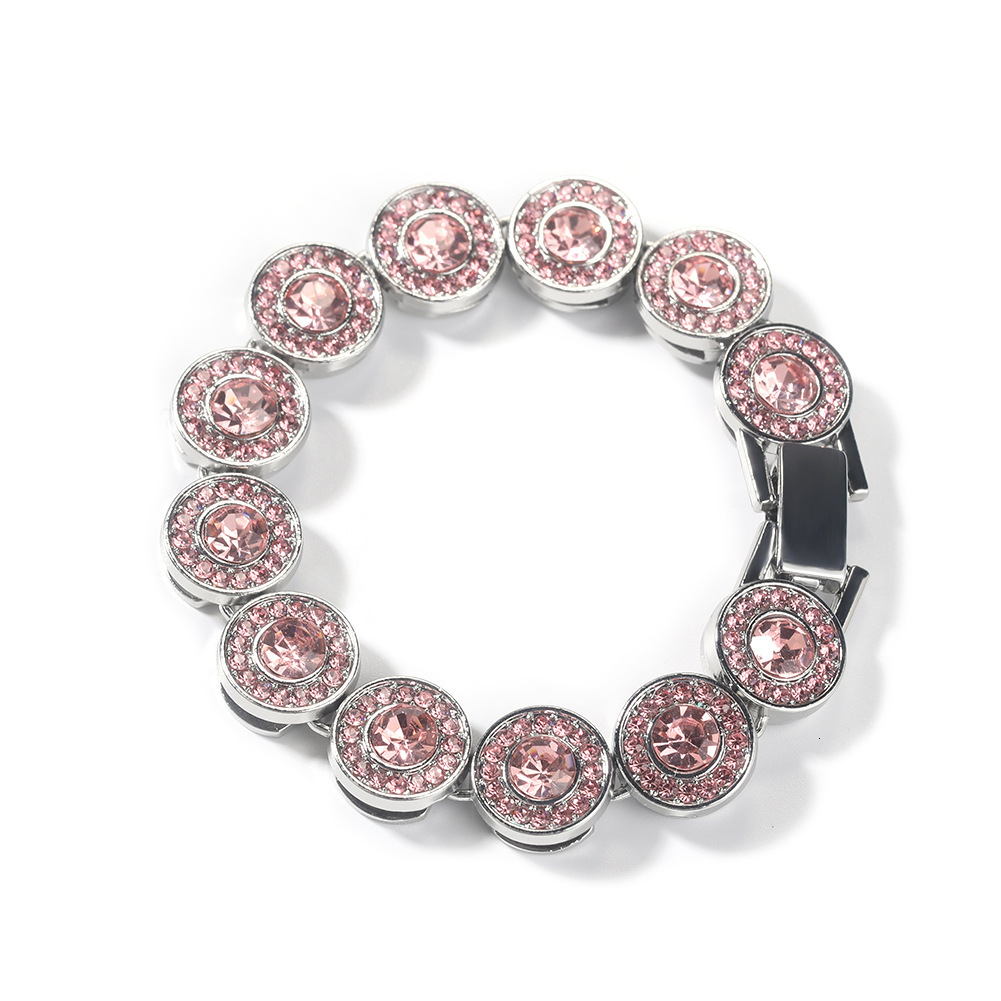 Fashionable and versatile pink diamond alloy bracelet simple geometric heart bracelet womens new cool trendy hip-hop bracelet Bling Hip Hop Rapper Jew