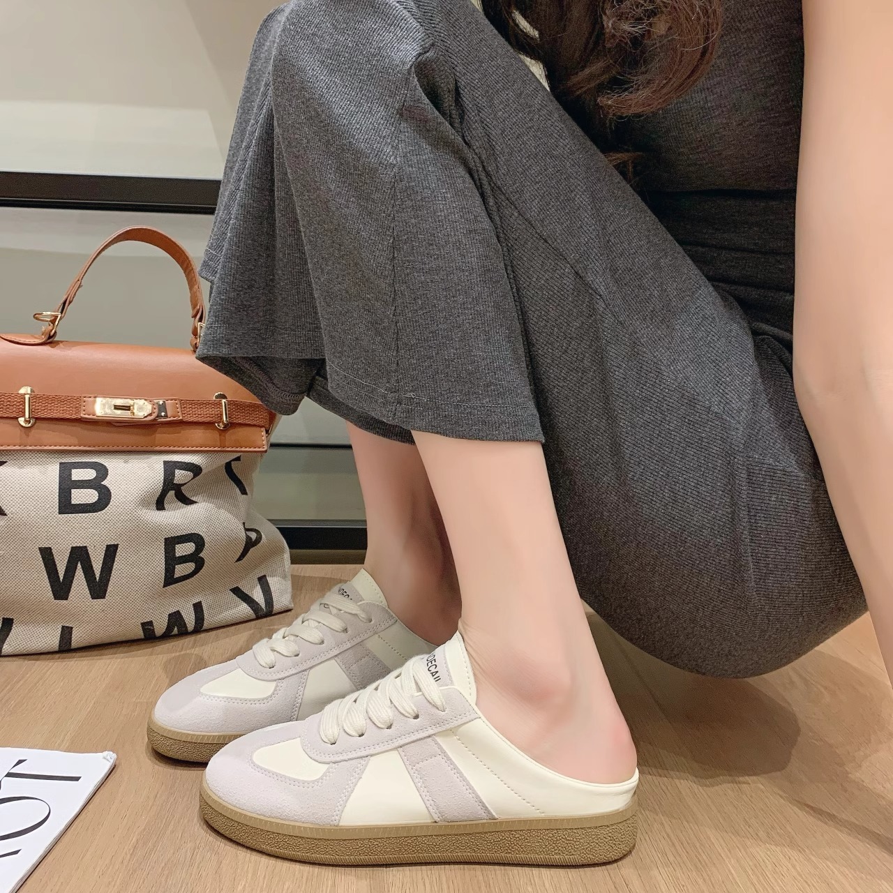 Ddmysports Summer German Training For Women Half Slippers New Versatile Breathable Lightweight Soft Sole Sneakers Slimming White Shoes Outdoor Shoes