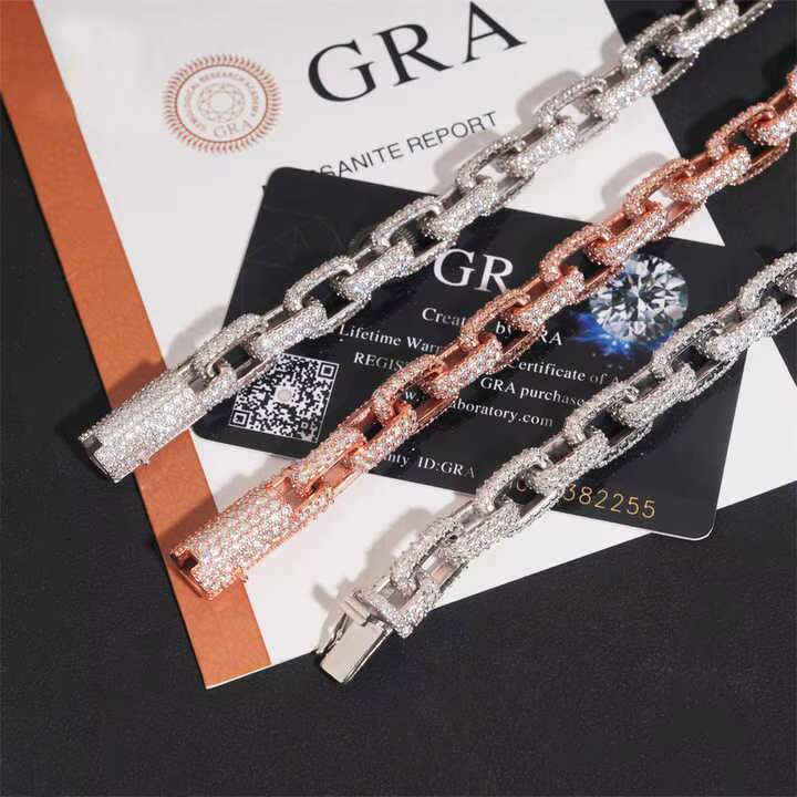 Waterproof Moissanite Cuban Bracelet 8mm 925 Silver Iced Out Hip Hop VVS1 D Color Lab Created Diamond Hiphop Jewelry for Men