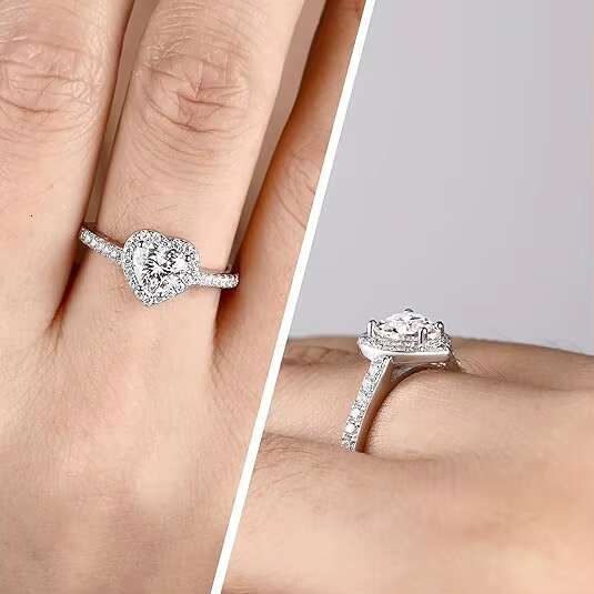 925 Sterling Silver Womens Engagement Rings with Heart Cut Halo VVS Moissanite Diamond Wedding Promise Rings Elegant Jewelry