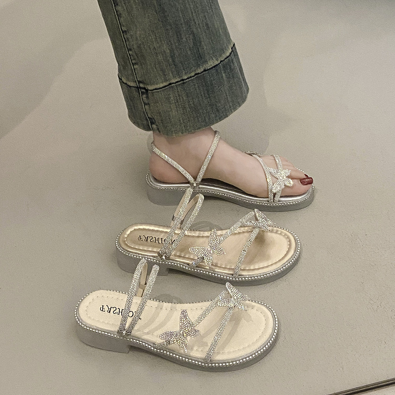 Ddmyoutdoor Stunning Women S Slippers Summer New Trendy Butterfly Rhinestone One Strap Fairy Style Beach Two Way Sandals Outdoor Shoes