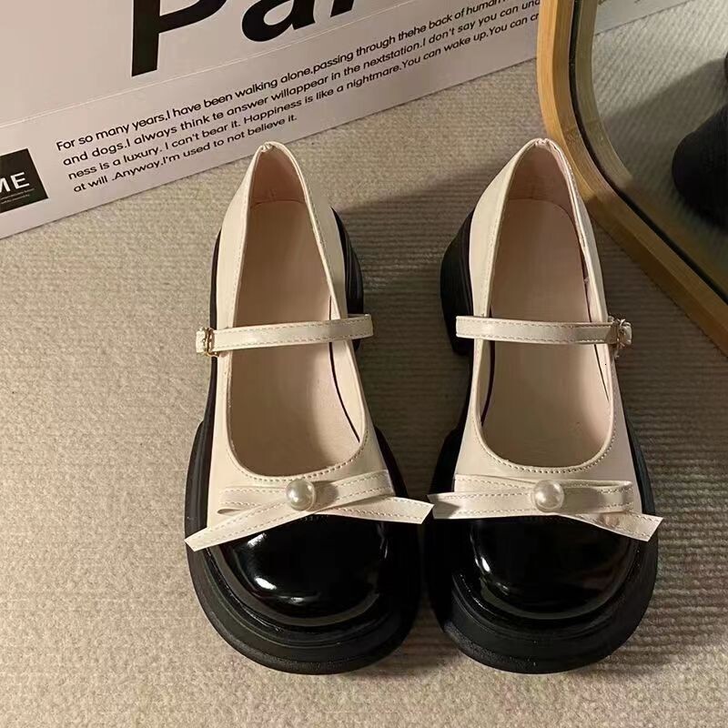Ddmyoutdoor Ddmyoutdoor French Mary Jane Leather For Women Summer New Thick Heel Platform Dress With Skirt British Style Bowknot Single Shoes Outdoor 