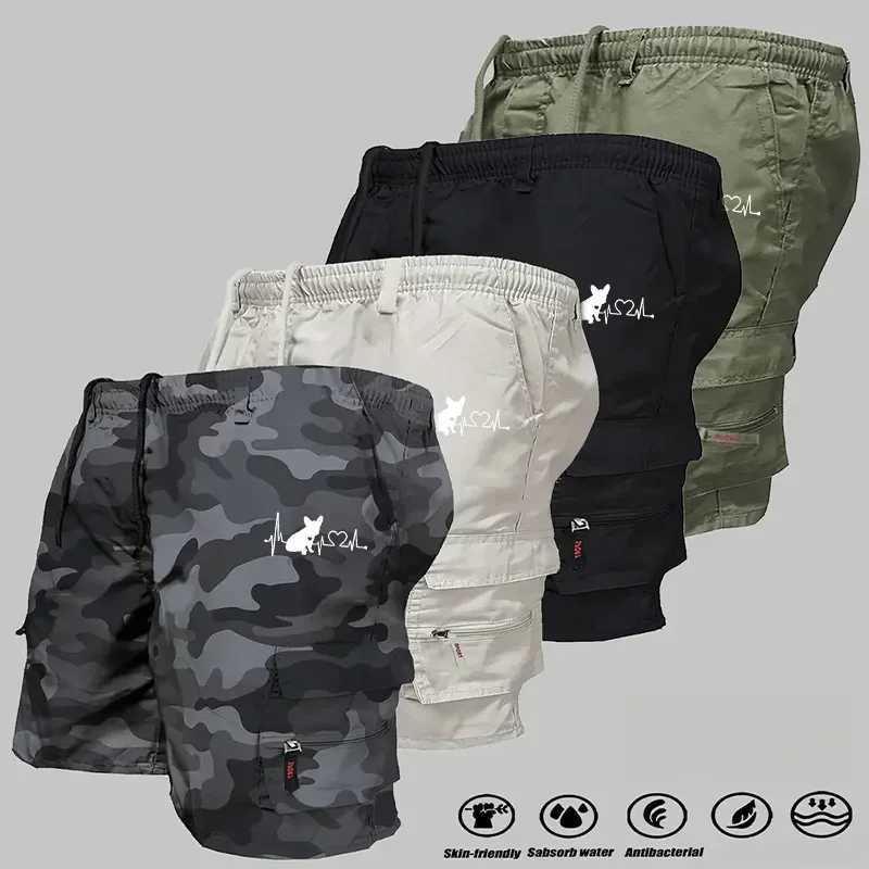 Cat Silhouette Cargo Shorts - Tear-Resistant Fabric with Gusseted Crotch Double-Layered Pocket ConstructionW250614