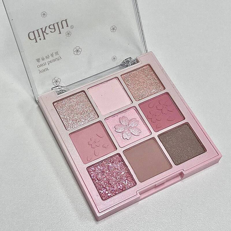 Nine-color Eyeshadow Palette Romantic Cherry Peach Brown Pearly Matte Glitter Eye Shadow Blush Pigment Shiny Long-lasting Makeup