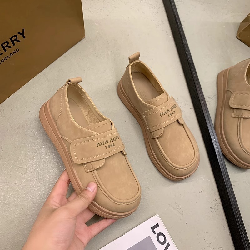 Ddmysports Niche Magic Tape Single Shoes For Women Spring New Flat Versatile Round Toe Daily Soft Sole Slip On Loafers Outdoor Shoes