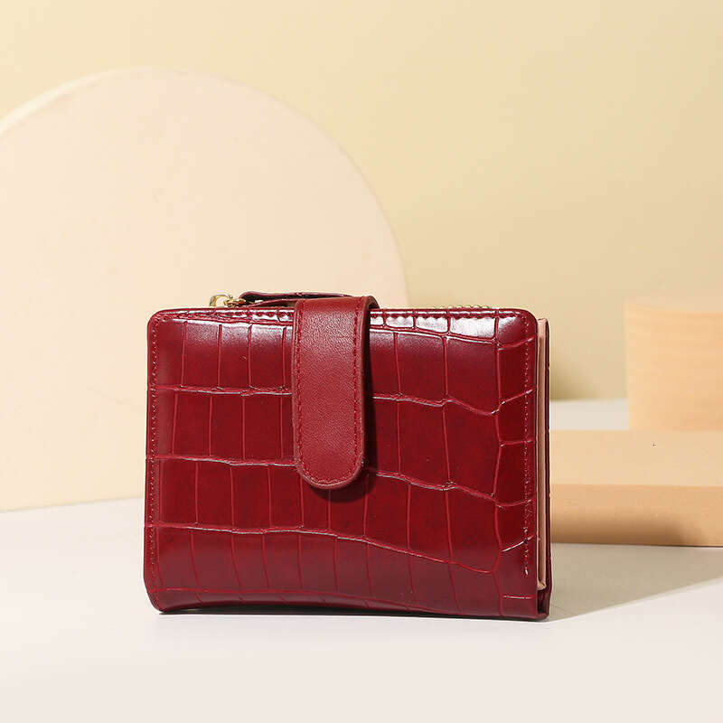 New Women's Short Wallet High-end Crocodile Pattern Solid Color Zipper Small Card Holder Coin Purse
