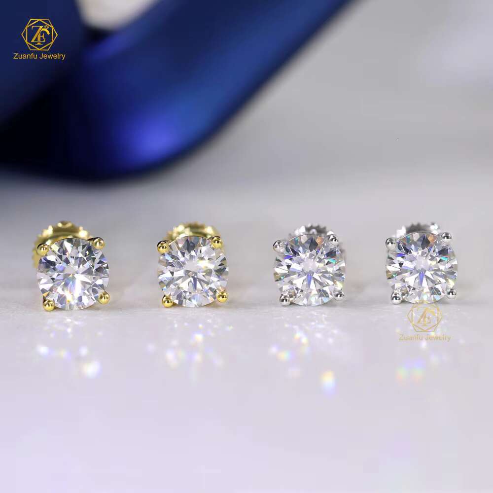0.5CT 1CT Moissanite Earring Stud Iced Out Round Cut Screw Back 925 Sterling Silver White D VVS Diamond Fine Jewelry Earring