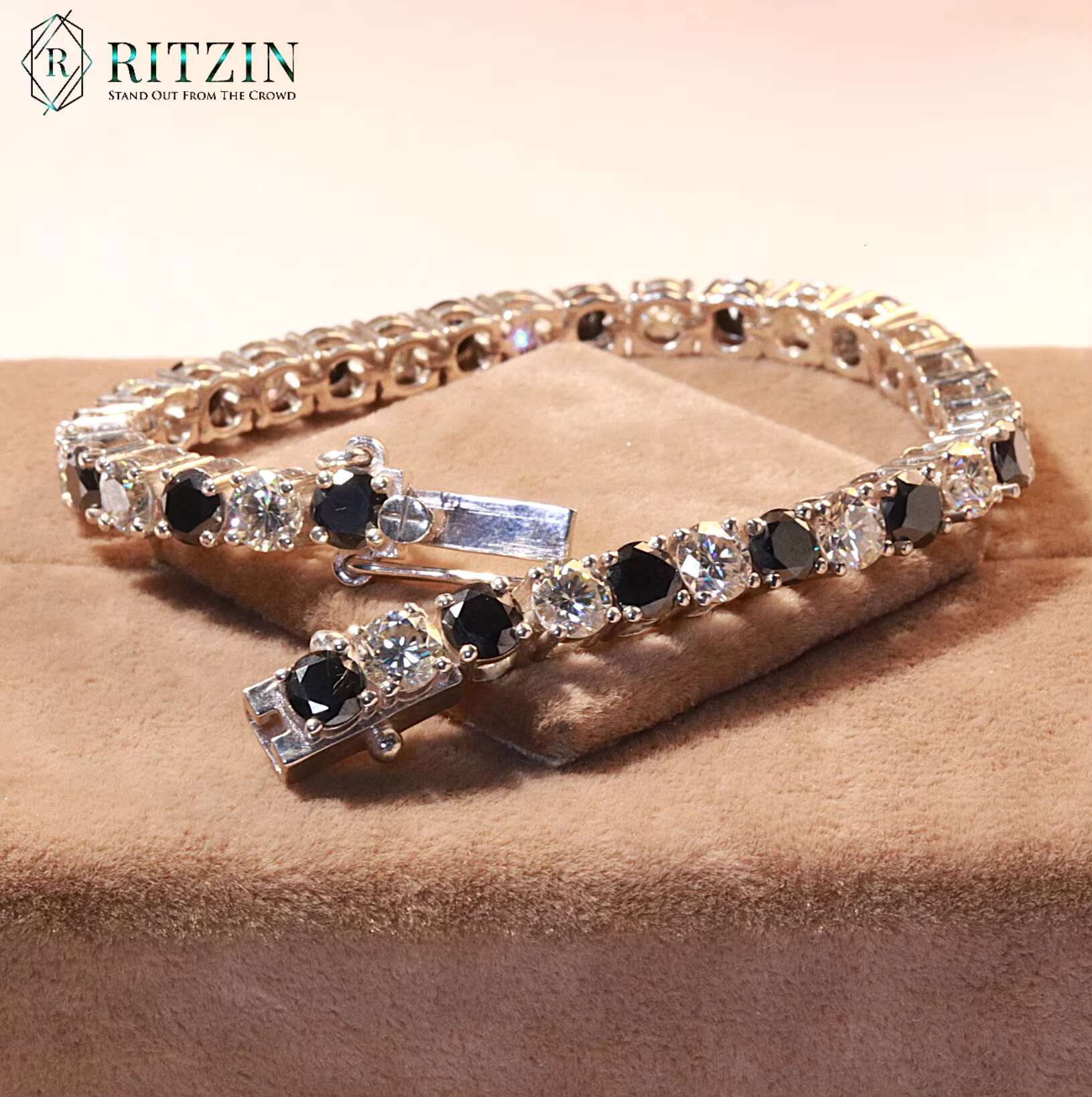 Bracelet For Women Round Shape Moissanite Tennis Style 925 Sterling Silver Prong Set