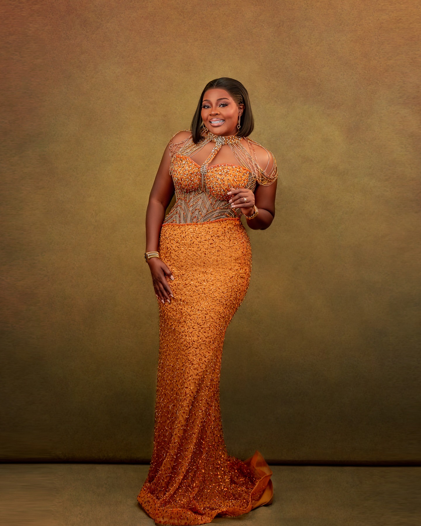 Orange Mermaid Brown Prom Dresses 2025 Beaded Crystals High Neck Evening Formal Party Second Birthday Engagement Gowns Plus Size Dress For Special Occ