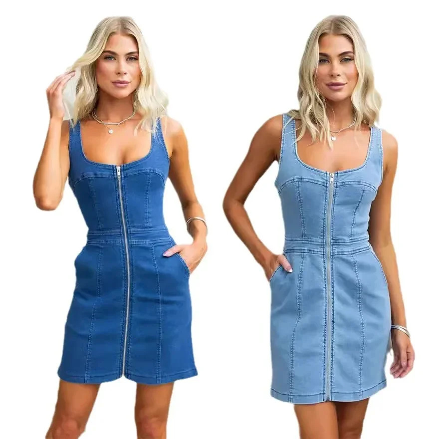 Fashionable Casualslims Denim Dress Spring Summer Style Womens Clothing Sleeveless Smooth Slim Fit For All Occasions 250609