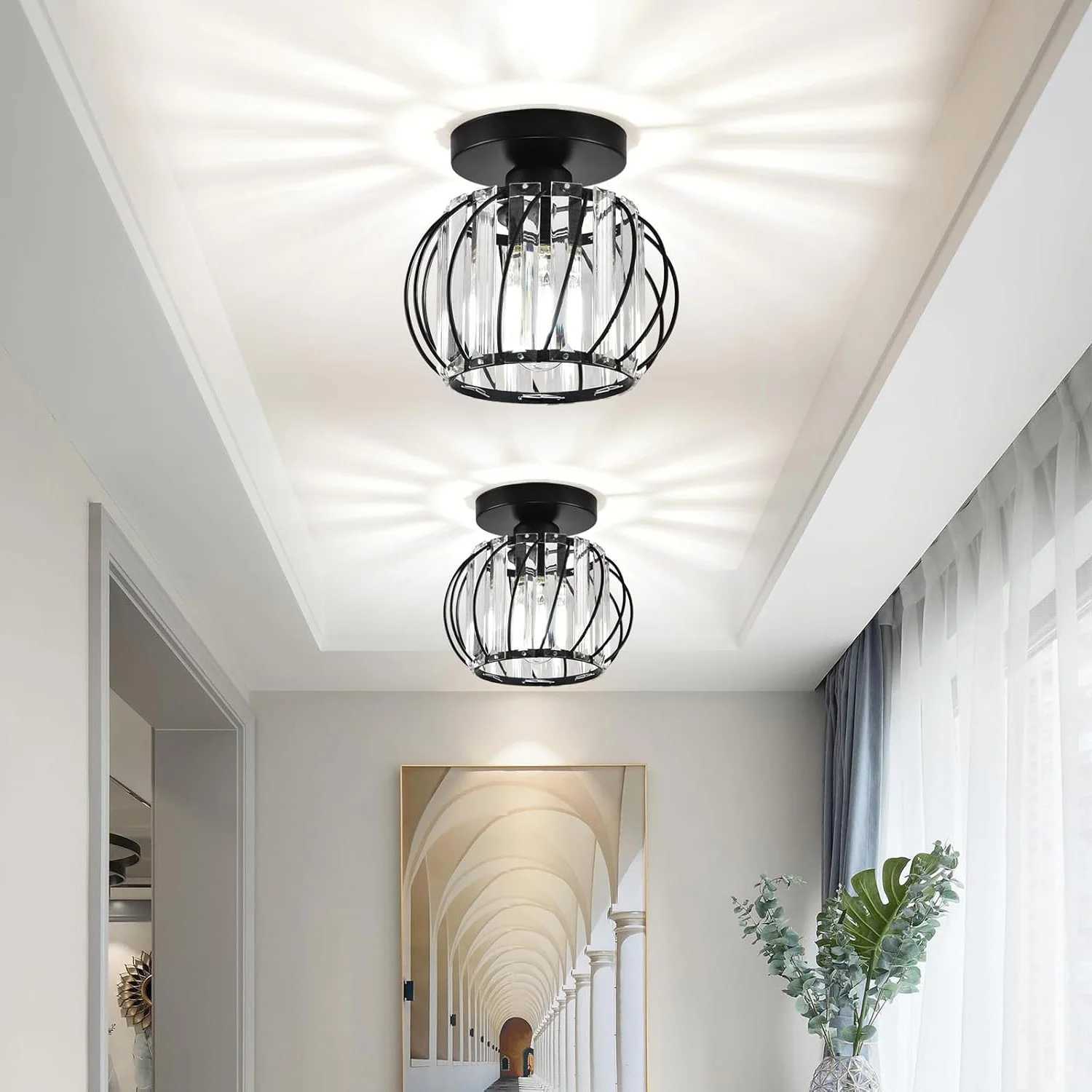 Semi-flush Mount Ceiling Light Antique Small Crystal Chandelier E26 No Bulb For Bathroom Hallway Cafe Bar Porch Corridor XJ2500613