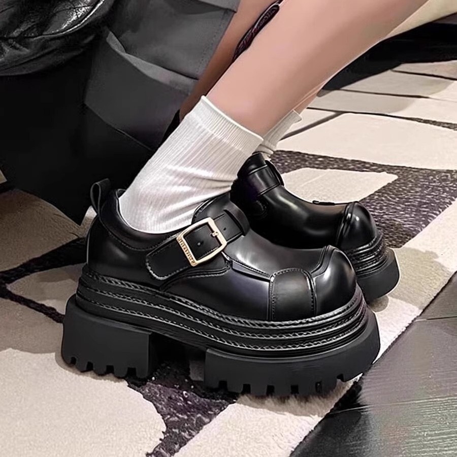 Ddmysports Spring And Autumn Thick Soled Loafers For Women New Versatile College Style Chunky Heel Height Increasing JK Casual Shoes Outdoor Shoes