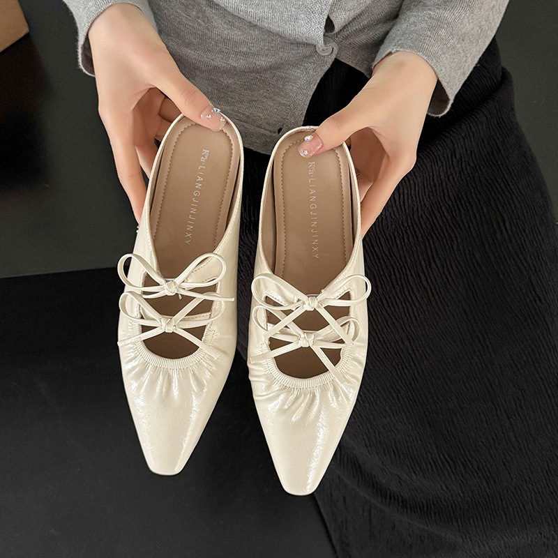 Ddmyoutdoor Hidden Wedge Silver Bowknot Closed Toe Mules For Women Fashionable Outdoor New Summer Mary Jane Sandals Outdoor Shoes