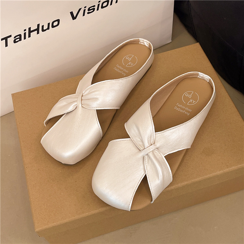 Ddmyoutdoor Baotou Half Slippers For Women Fashion New Summer Leather Flat Soft Sole Elegant Slip On Sandals S Shoes Outdoor Shoes