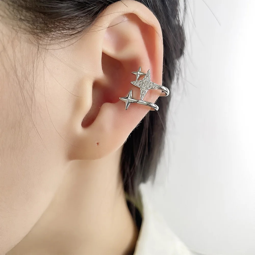 Korean Crystal Clip Earrings For Women Zircon Star Without Hole Jewelry Earrings Single Ear Bone Clip Earings Ear Cuffs 250610