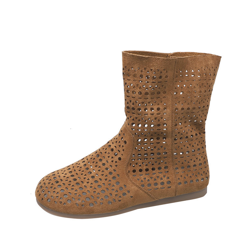 Ddmyoutdoor Hollow Mesh Hole Shoes Leather Boots New Summer Breathable Versatile Flat Roman Sandals Outdoor Shoes