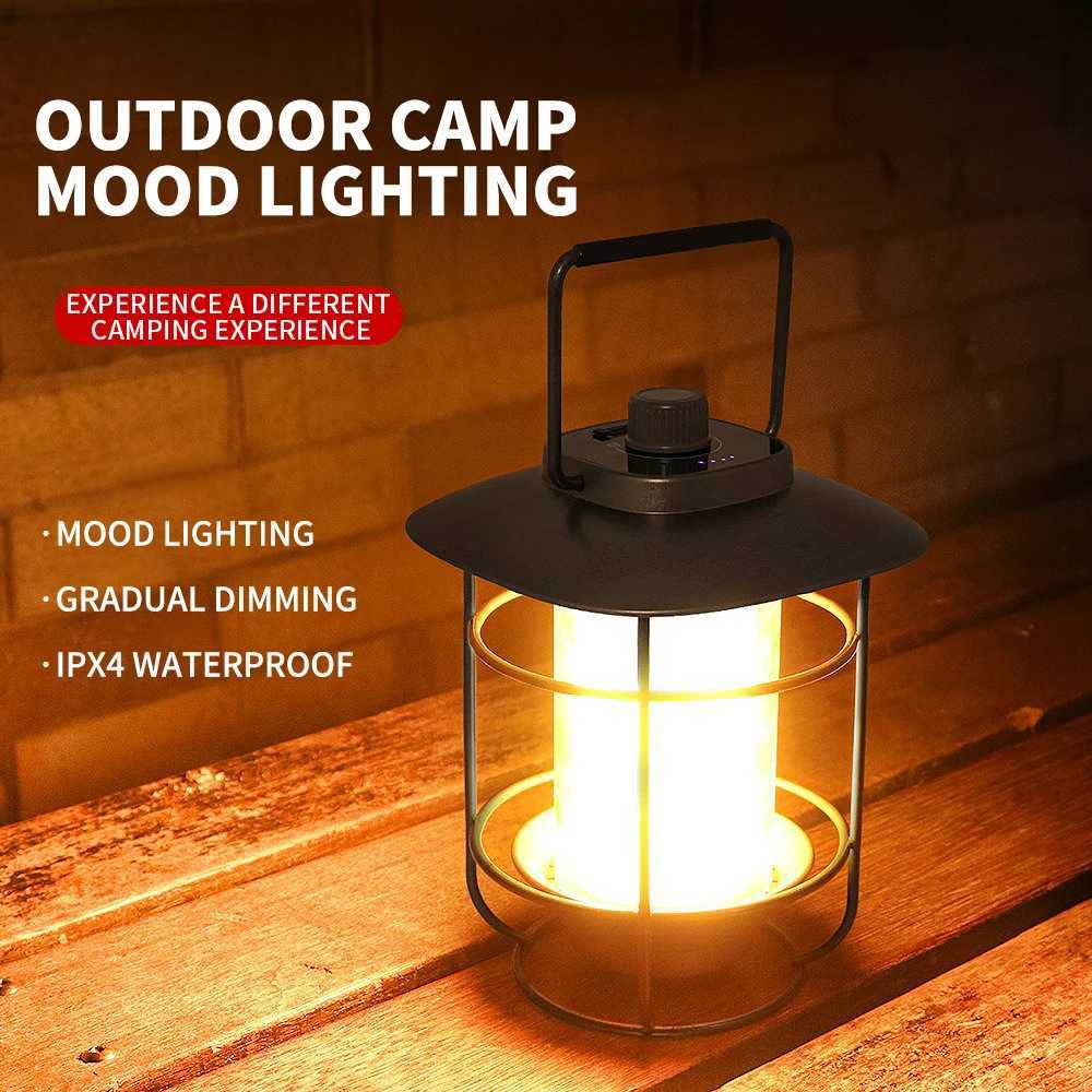Outdoor Camping LED Hanging Waterproof Tent Light Stepless Dimming Adjustable Rechargeable Atmosphere Light Camping Equipment W250613