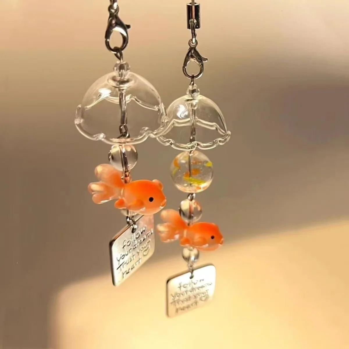 1Pc Transparent Goldfish Mobile Phone Strap Lanyard Charms Fish Wind Chimes Pendant Decorative Keychain For Bag Accessories 250610