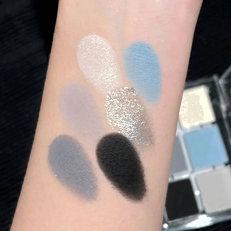 Punk y Matte Glitter Eyeshadow 6 Colors Shimmer Shadow Makeup Cool Toned Gray Blue Eye Pigment Palette