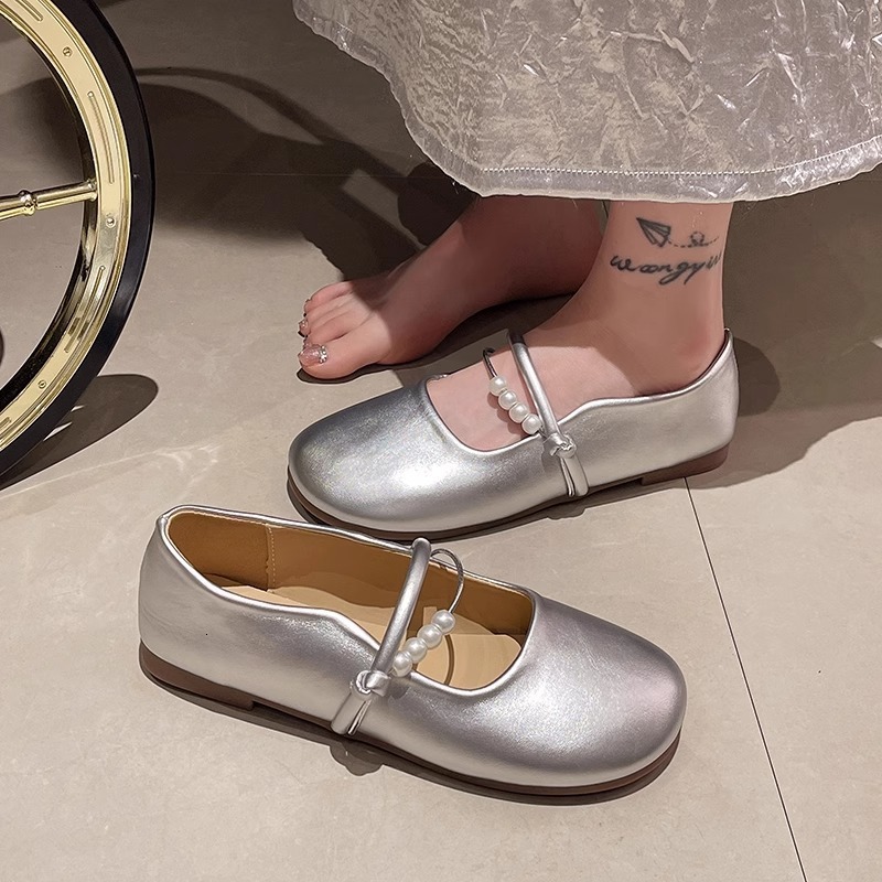 Ddmysports French Style Versatile Dress For Women New Summer Round Toe White Mary Jane Shoes Outdoor Shoes