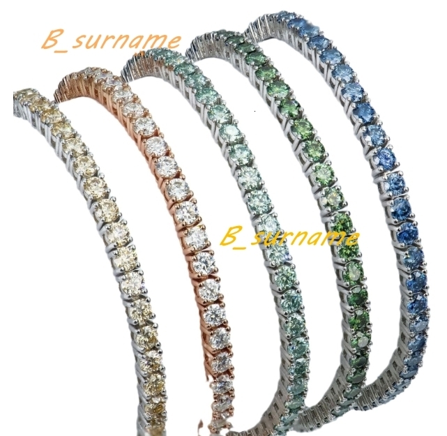 3mm Tennis Chain Bracelet with Zirconia Moissanite 925 Sterling Silver Mens Jewelry Luxury Hip Hop Wristband