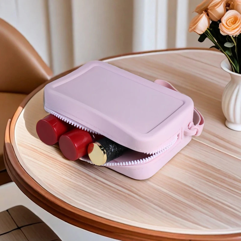 Silicone Organizer Wallet Coin Purse Simple Waterproof Zipper Cosmetic Bag Earphone Students Small Square Bag 250614