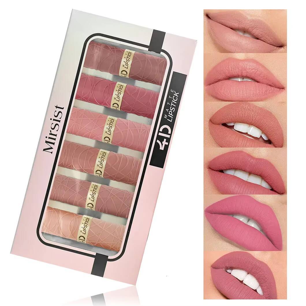 6Pcs Velvet Matte Lipstick Set Sexy Women's Tint Long-Lasting Waterproof Non-Stick Moisturizing Lip Cosmetics Makeup happy
