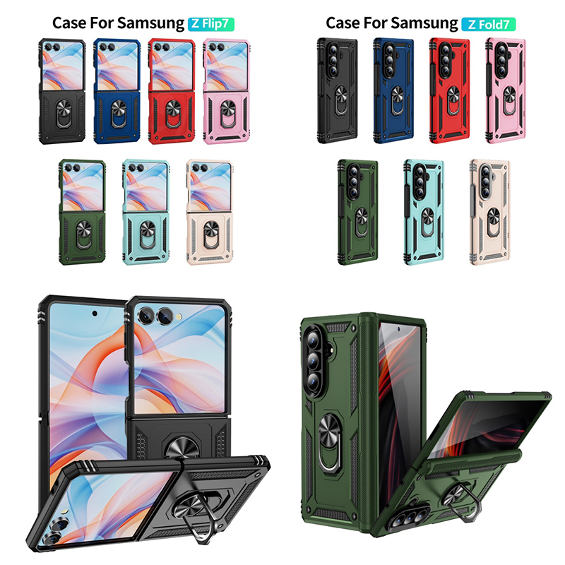 Luxury Military Shockproof Heavy Duty Cases Hybrid Armor Ring Stand Magnetic Car Mount Shockproof Rugged Cover For Samsung Galaxy Z Fold Flip 7 6 5 5G