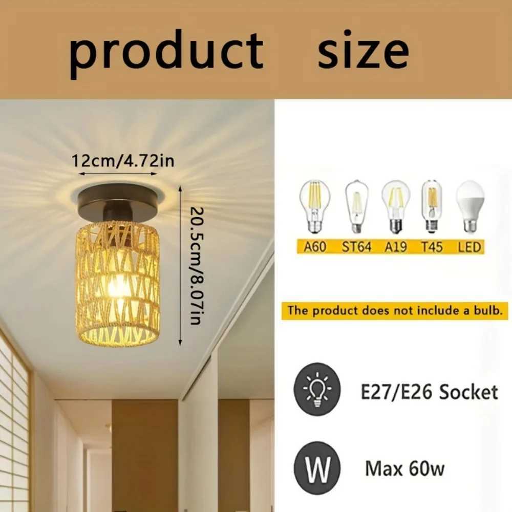 Charming Hand-Woven Iron Cylinder Ceiling Light - Rustic Style Warm Ambient Glow Perfect for Hallways Living Rooms Hotels XJ2500613