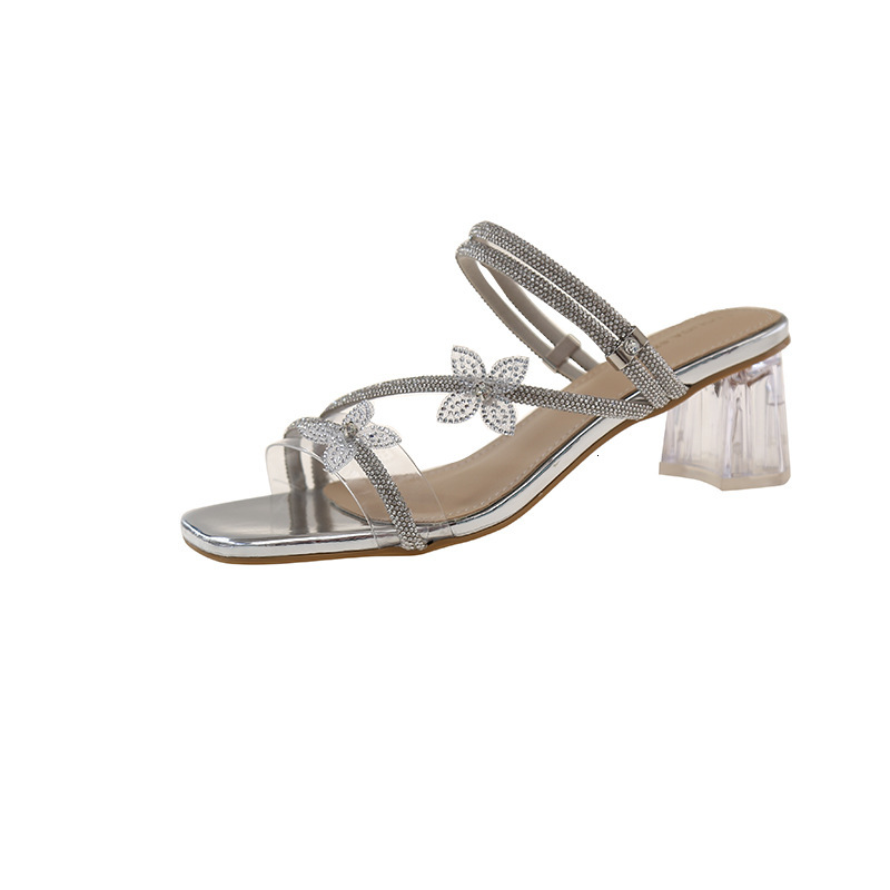 Ddmyoutdoor French Style Bowknot Rhinestone Women S White Enhancing Summer New Stunning Dress Matching Chunky Heel Crystal Sandals Outdoor Shoes