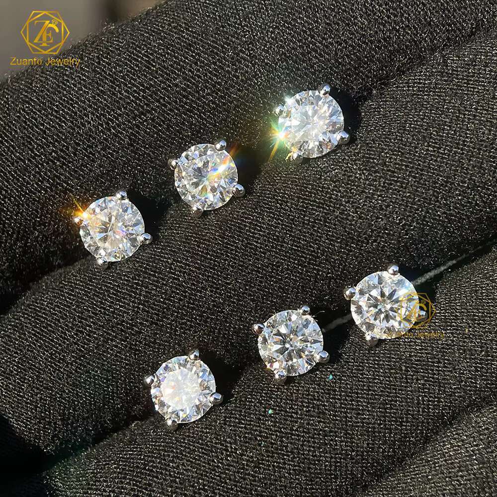 Luxury 925 Sterling Silver Moissanite Jewelry Earrings 6.5mm Cut Classic Style 4-Prongs Stud Diamond Main Stone Perfect Gift