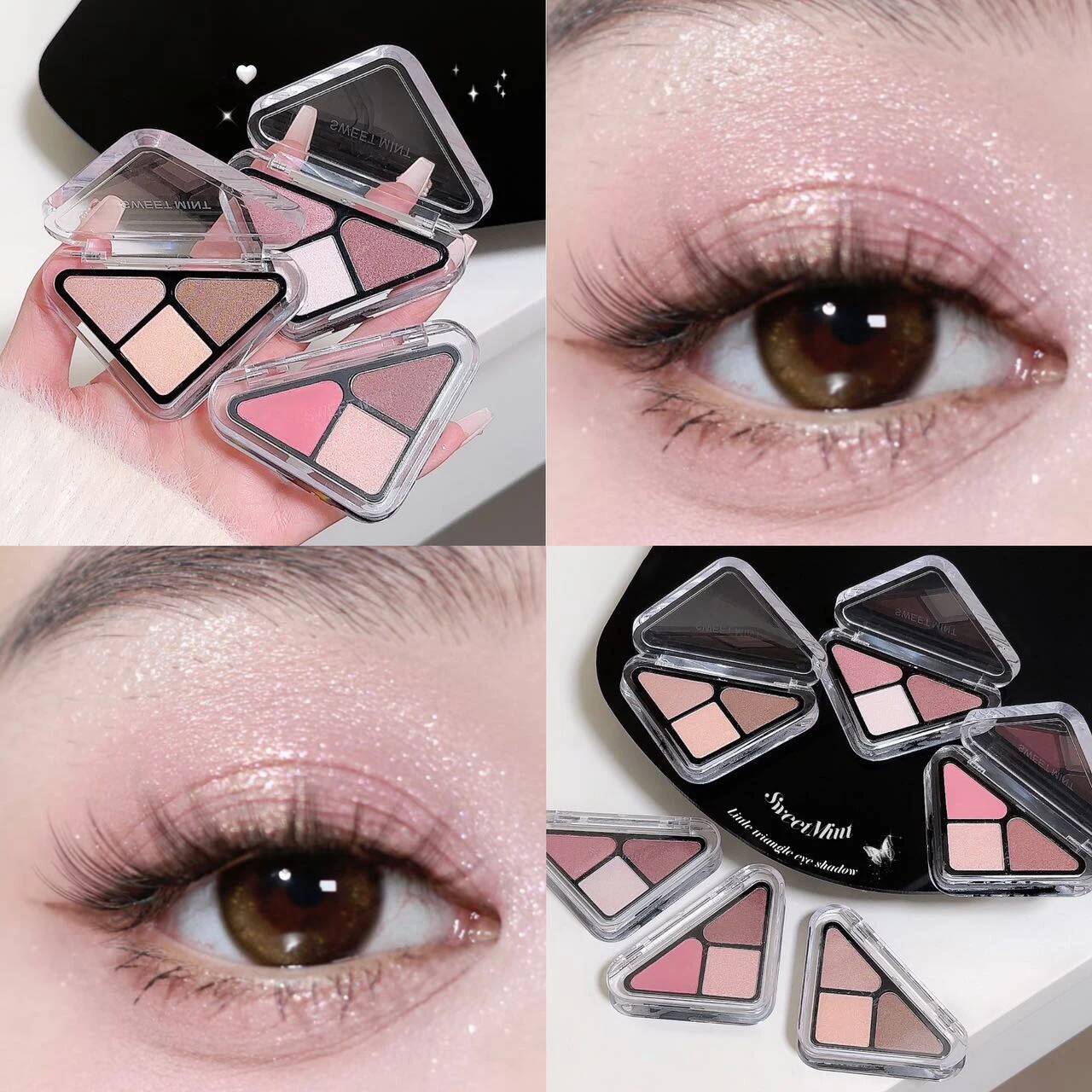 New 3 Colors Eyeshadow Palette Triangle Nude Brown Pigments Low Saturation Pearly Pink Matte Glitter Eye Shadow Eyes Makeup