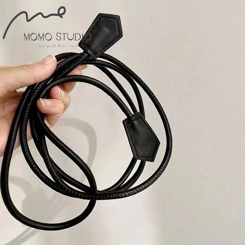 Sheepskin Genuine Leather Rope Belt Women Retro Extra Long Belt Knotted Waist Pants Adjust Dress Accessories Thin Belts 250610