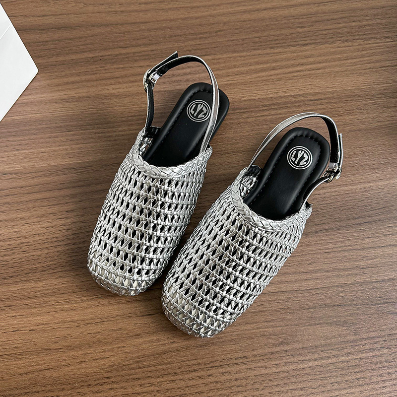 Ddmyoutdoor Version Square Toe Mid Cut Woven Mesh Hollow Breathable Slip On Loafers Spring Summer New Versatile Flat Shoes Outdoor Shoes