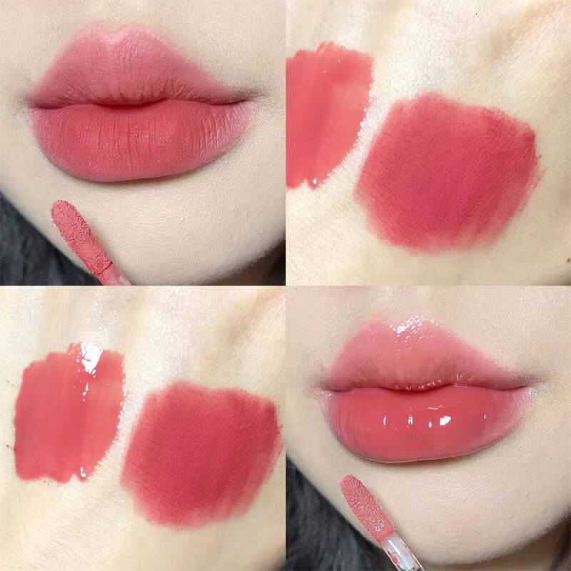 Double Head Sexy Red Makeup Mud Mirror Water Gloss Lip Glaze Matte Lipstick Waterproof Korean Cosmetic happy