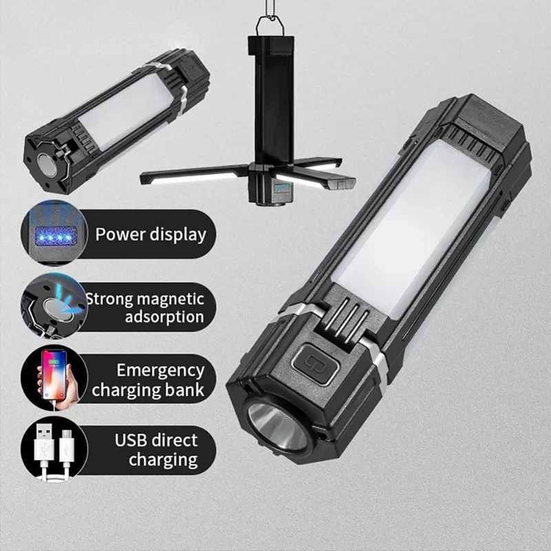 Rechargeable Outdoor Camping Light Tent Lamp Portable Foldable Flashlight Emergency Power Bank Work Floodlight W250613