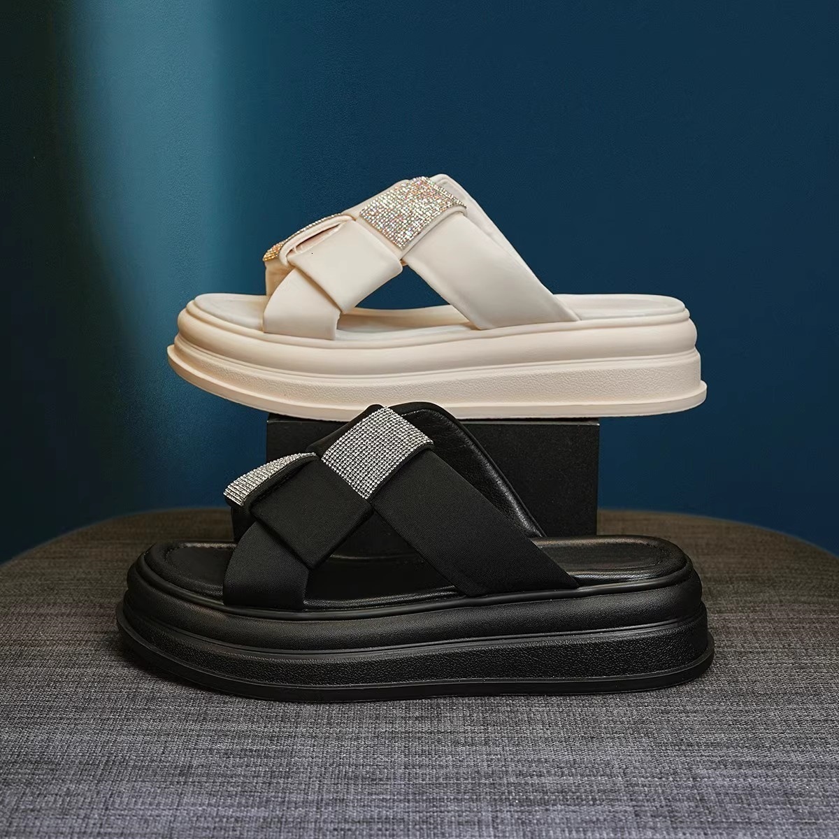 Ddmysports Casual Thick Soled Sandals For Women New Summer High End Roman Rhinestone One Strap Slippers Elegant Fairy Style Outdoor Shoes