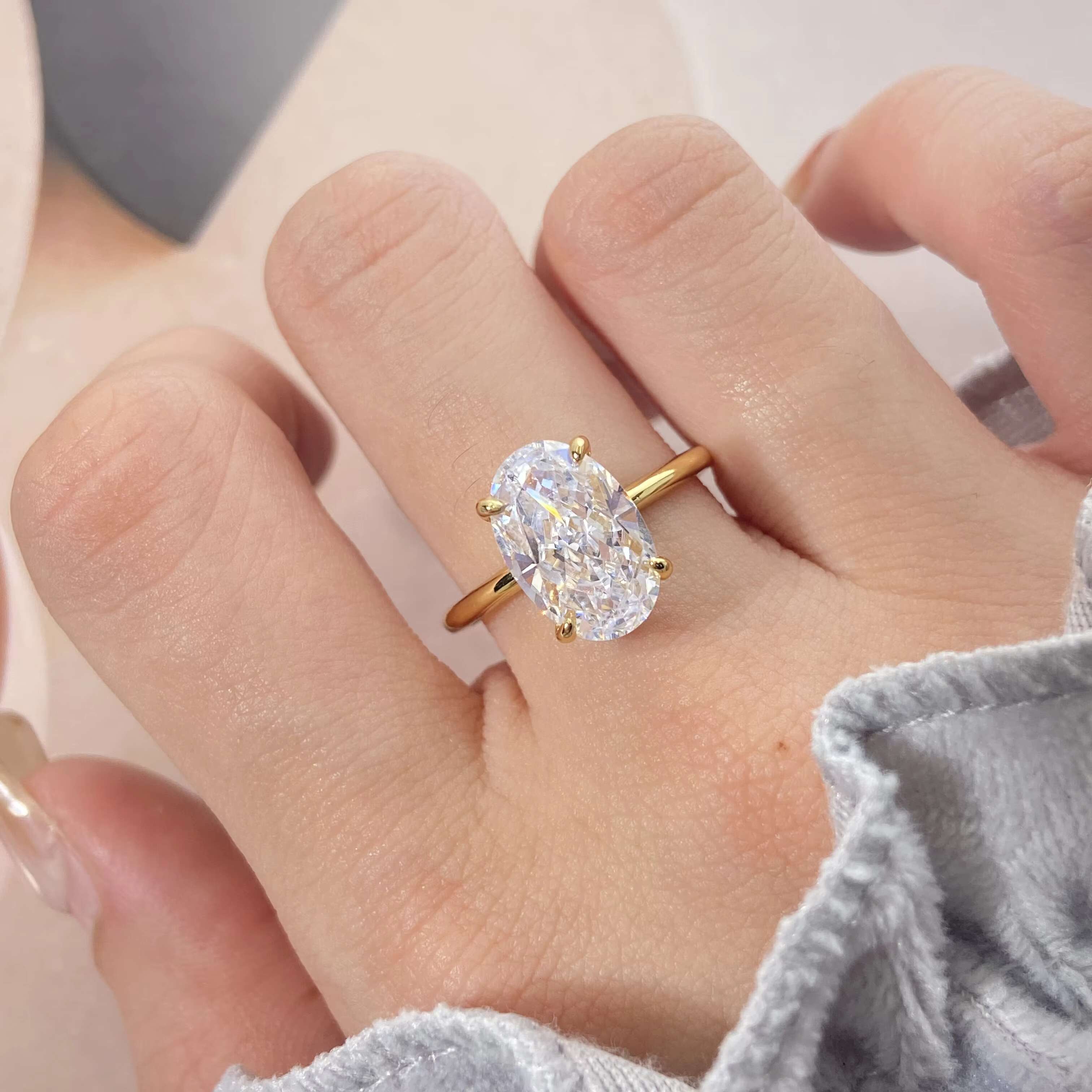 Factory Wholesale 925 Sterling Silver 4CT Oval Shape VVS D Moissanite Diamond Wedding Bands Engage Rings Fine Jewelry