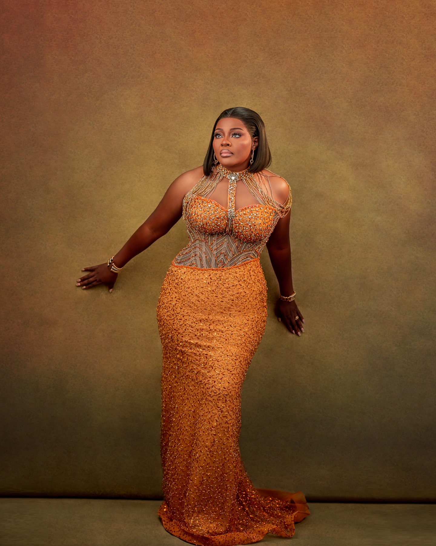 Orange Mermaid Brown Prom Dresses 2025 Beaded Crystals High Neck Evening Formal Party Second Birthday Engagement Gowns Plus Size Dress For Special Occ