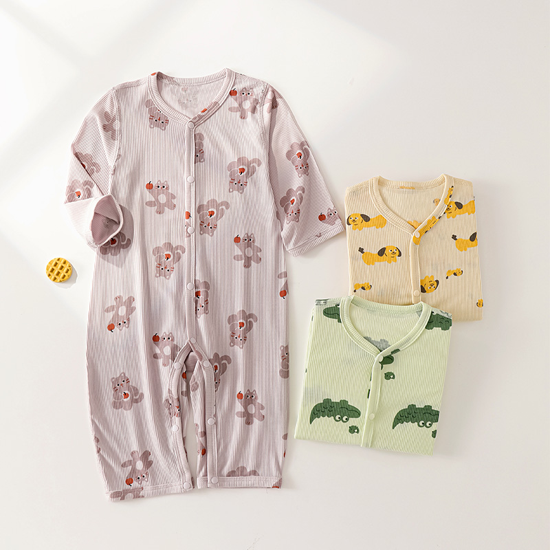 Modal baby jumpsuit summer thin men and women baby clothes home cool spring and summer air-conditioned clothes long-sleeved pajamas