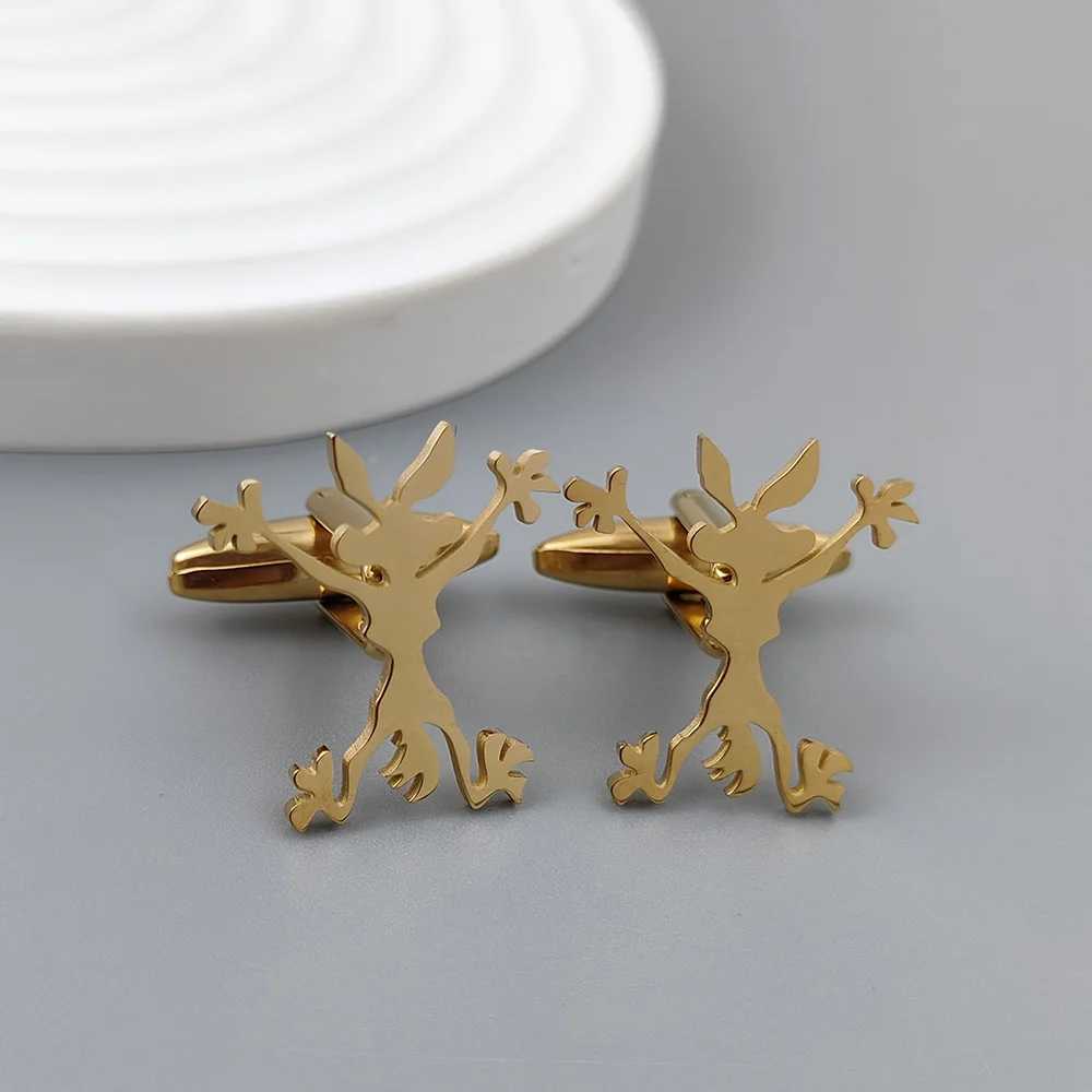 Funny bunny cartoon character cufflinks in gold-plated black French shirt cuff accessories worn by high-end business men XJ250614