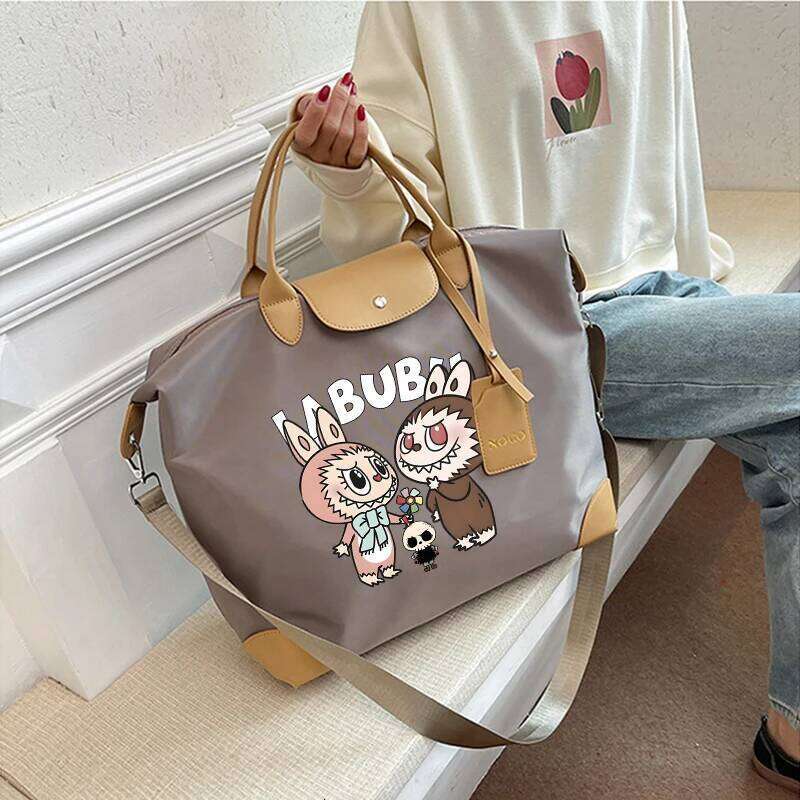Labubu Woman Travel Cartoon Large Capacity Handbag Oxford Waterproof Totes Cute Monster Women's Vintage Print Shoulder Bag